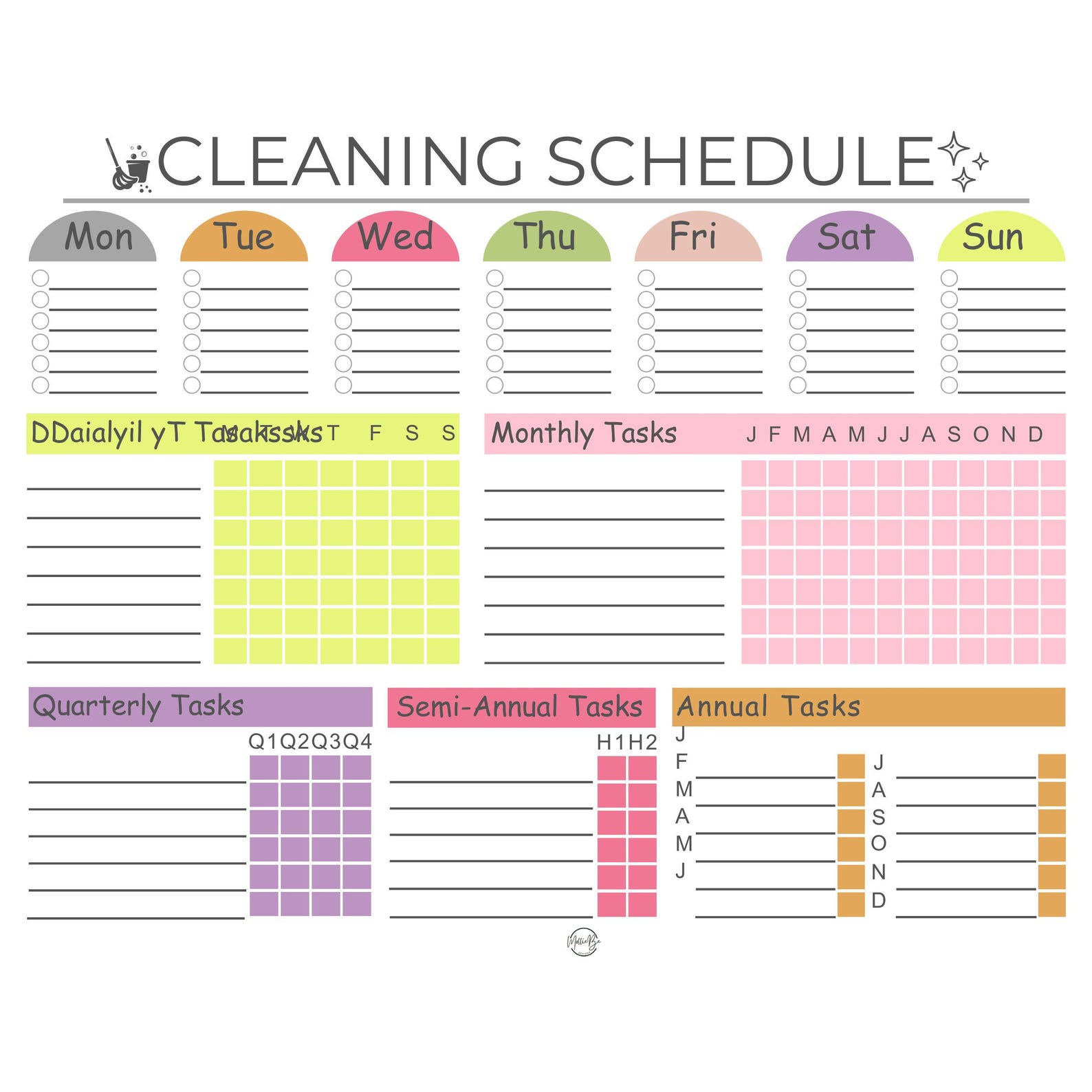 Editable Cleaning Planner, Digital Cleaning Checklist, Colorful ...