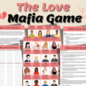 Mafia Cards Kids Friendly / Mafia Party Cards stampabili / Pacchetto di giochi per San Valentino / Gioco per 32 persone / Gioco della mafia per adulti e adolescenti