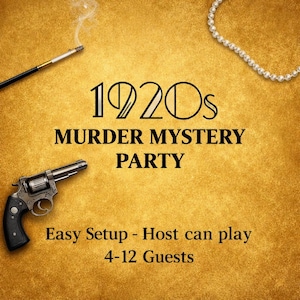 Soirée meurtre et mystère des années 1920 | Meurtre de Speakeasy | 4-12 joueurs | Kit de jeu pour dîner | Fête des années folles | Thème Gatsby