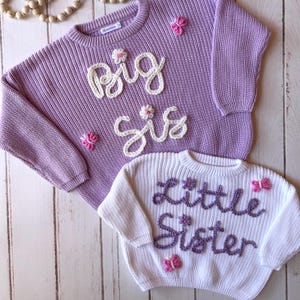 BIG SIS SWEATER, Little Sis Name Flower Sweater, Matching Sibling Set, Lil Sis, Custom Daisy Jumper, Embroidered Kids Jumper, Floral Sibling