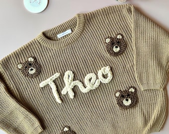 TEDDYBEERTRUI, babyteddytrui, schattige peutertrui, aangepaste teddytrui, kinderteddybeer unieke wollen garen aangepaste trui