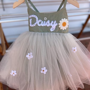 CUSTOM DRESS Hand made Tutu, Special Baby Dress, Daisy Dress Party Outfit, Kids Name Birthday Personalised Dress, girls personalised dress