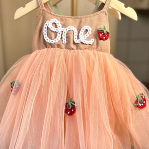 MILESTONE BIRTHDAY DRESS Hand made Tutu, Berry First, Berry Sweet, One Year Old Party Outfit, Kids Name Birthday Strawberry Custom Dress