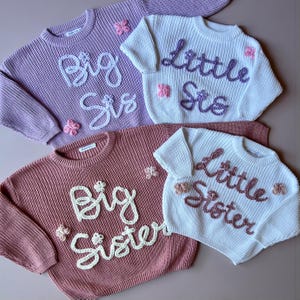 BIG SIS SWEATER, Little Sis Name Flower Sweater, Matching Sibling Set, Lil Sis, Custom Daisy Jumper, Embroidered Kids Jumper, Floral Sibling