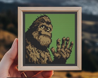 Bigfoot Cross Stitch Pattern, Sasquatch easy mini embroidery, Yeti modern counted xstitch chart, Funny meme, Tiny art, Instant Download PDF