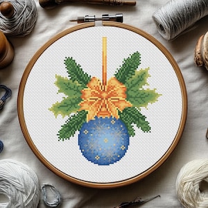 Blue Christmas ball Cross Stitch Pattern, Embroidery, PDF, Merry Christmas Counted cross stitch chart, Christmas tree Ornaments