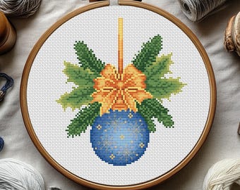 Blue Christmas ball Cross Stitch Pattern, Embroidery, PDF, Merry Christmas Counted cross stitch chart, Christmas tree Ornaments