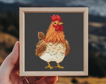 鶏のクロスステッチパターン、鶏の刺繍、モダンファームクロスステッチ