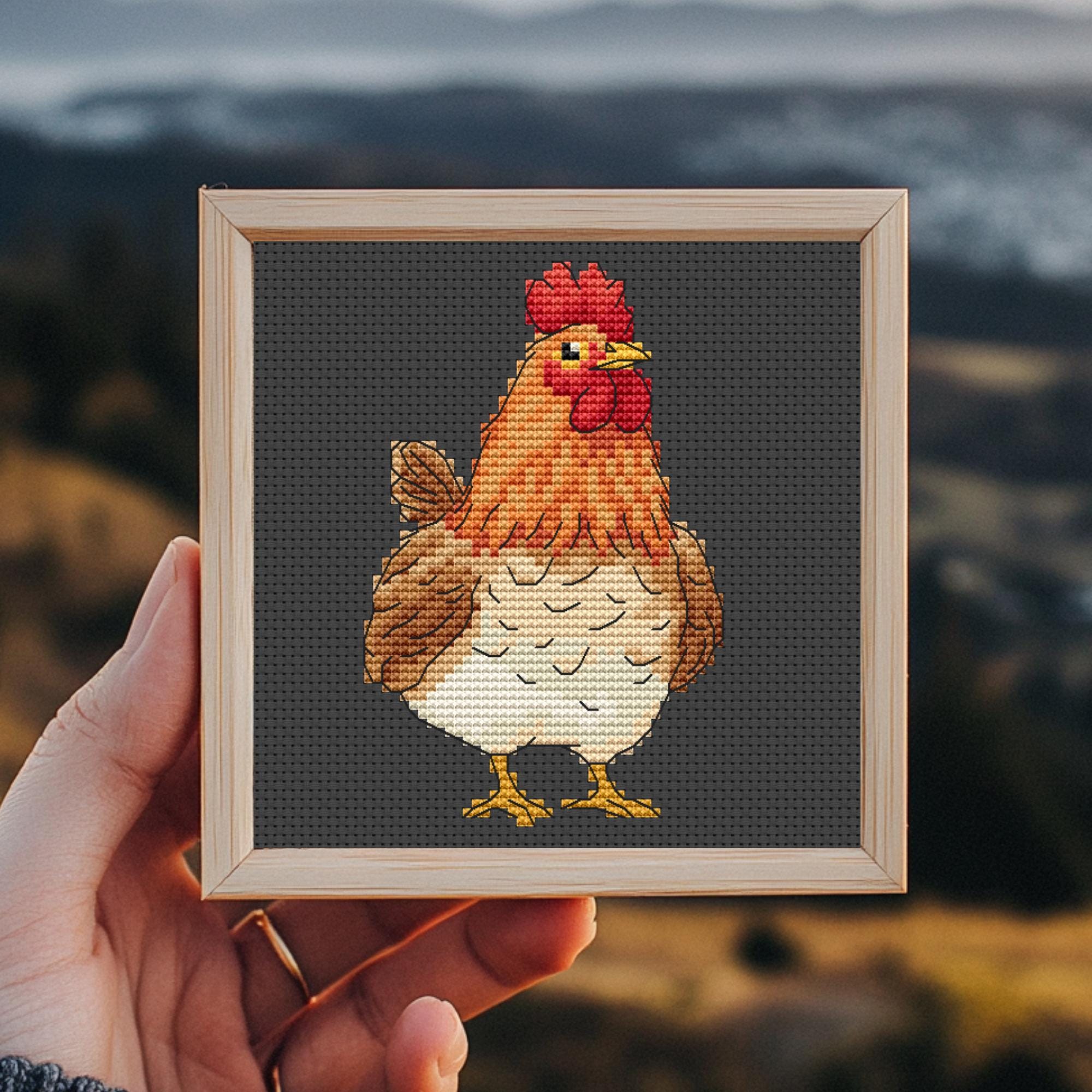鶏のクロスステッチパターン、鶏の刺繍、モダンファームクロスステッチ