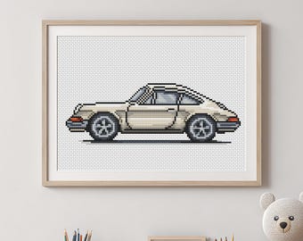 Classic Sport Car Cross Stitch Pattern PDF, Retro 911 Embroidery Chart, Vintage Automobile Wall Decor, Boy Nursery Art, SAGA, Xstitch