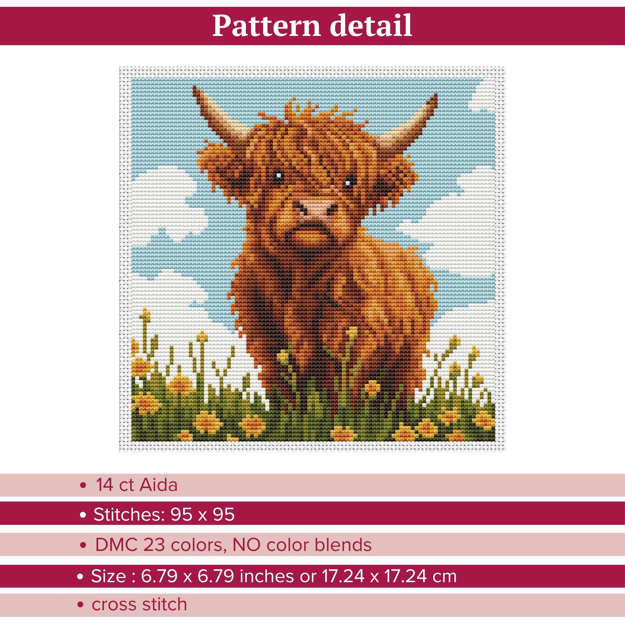 Highland Cow Cross Stitch Pattern PDF, Highland Cattle Embroidery Chart ...