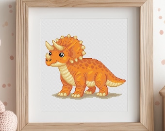 Dinosaurus kruissteekpatroon, triceratops-borduurpatroon, babykamerinrichting, kinderkamer, pdf Instant download