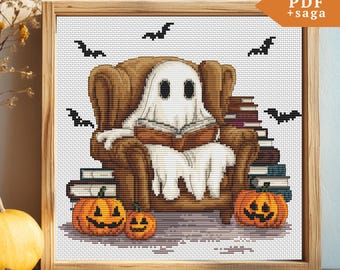 Halloween-spöke korsstygnsmönster, handbroderi, kuslig Halloween-natt xstitch PDF-fil, höst, roligt diagram, modernt korsstygn
