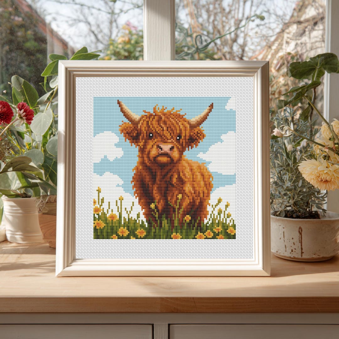 Highland Cow Cross Stitch Pattern PDF, Highland Cattle Embroidery Chart ...