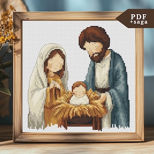 Christmas Cross Stitch Pattern, Nativity Scene Hand Embroidery, PDF, SAGA, DIY Christmas Gift, Holy Family hoop art, Jesus birth, Religious