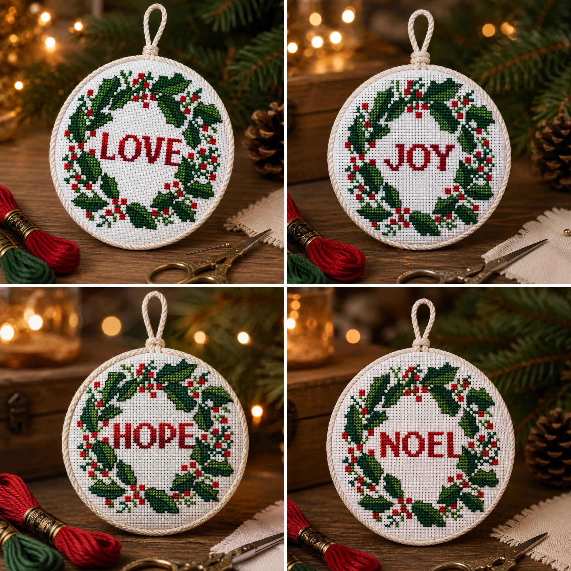 小さめ♪クリスマスリース♪♪ クリスマス クロスステッチ パターン、小さな刺繍、クリスマス リース