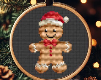 Gingerbread Man Cross Stitch Pattern, Mini Christmas ornament, PDF file, Handmade tree decor