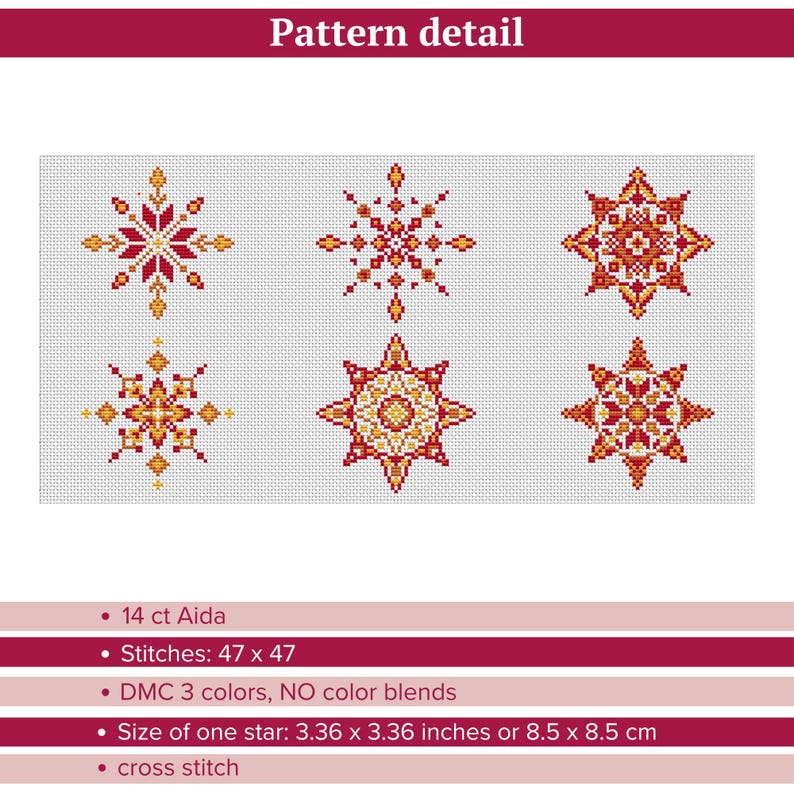 Christmas Star Cross Stitch Pattern, Set of 6 Christmas Snowflake ...