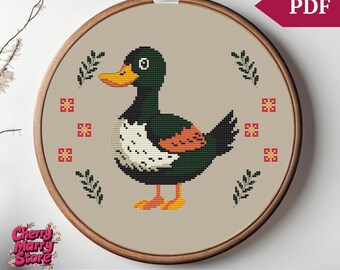Folklore Ente Kreuzstichmuster, Bauernhof Stickmuster, PDF-Datei, digitaler Download, handgemachtes Geschenk, Bauernhof Tiere
