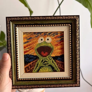 Padrão de Ponto Cruz do Sapo Gritante, bordado à mão fácil em miniatura, pintura, gráfico moderno de ponto cruz contado, PDF, obra-prima engraçada e famosa