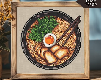 Ramen Cross Stitch Pattern, Food Hand Embroidery, PDF File