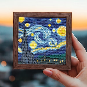 The Starry Night Cross Stitch Pattern, easy mini hand embroidery, Van Gogh painting, modern counted xstitch chart, PDF, Famous masterpiece