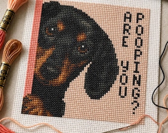 Funny Dachshund Cross Stitch Pattern PDF, Are You Pooping Dog Meme Chart, Bathroom Wall Decor, SAGA, Small Xstitch, Bathroom Humour