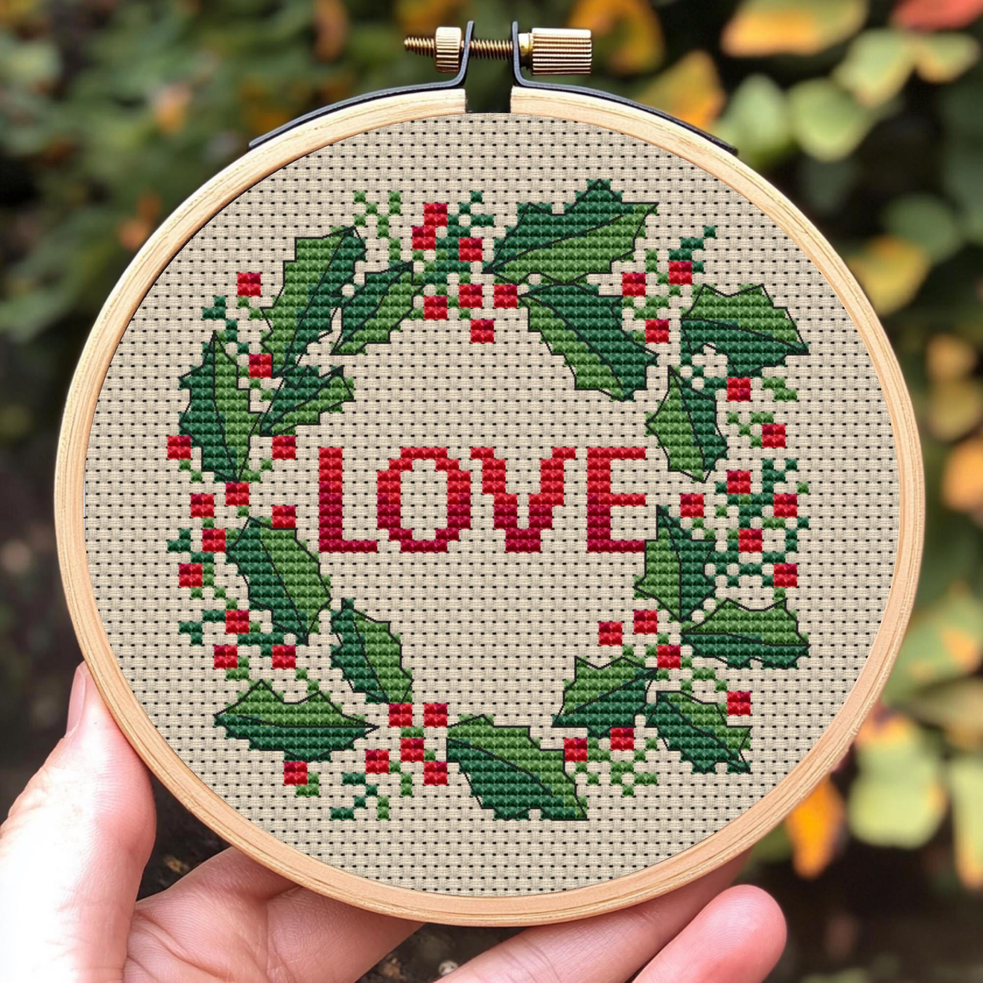 クリスマス クロスステッチ パターン、小さな刺繍、クリスマス リース
