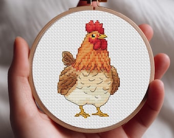 鶏のクロスステッチパターン、鶏の刺繍、モダンファームクロスステッチ