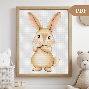Konijntje kruissteekpatroon, handborduurpatroon konijn, haas xstitch pdf, meisje, jongen, babyshowercadeau, kinderkamerinrichting, dier, kinderkamer