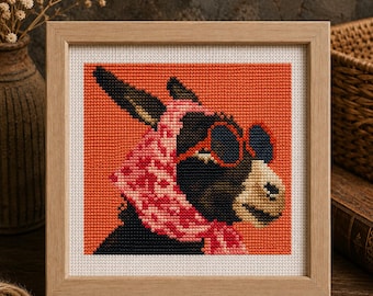 Funny Donkey Cross Stitch Pattern, Chic Farm Embroidery chart, PDF,  Tiny Cute Mule with Sunglasses Meme xstitch, Farmhouse Decor, SAGA