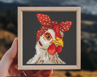 かわいいニワトリのクロスステッチパターン、コテージコアの即時