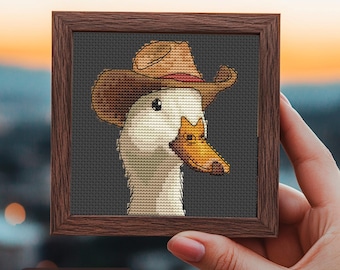 Funny Duck Cross Stitch Pattern, mini farm embroidery, modern cross stitch chart, PDF Instant download, Tiny xstitch, Duck with Hat