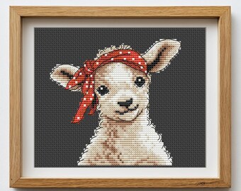 羊のクロスステッチパターン、ミニファーム刺繍、モダンなクロス