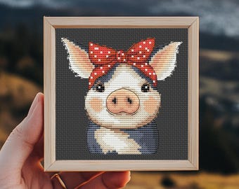 小さな豚のクロスステッチパターン、かわいい農場の動物のデザイン