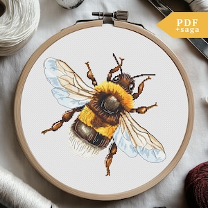 Bumblebee Cross Stitch Pattern, Honey Bee Embroidery, xstitch PDF, SAGA, Insect Cross Stitch Chart, Summer, point de croix, punto de cruz