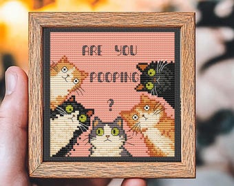 Are You Pooping Cross Stitch Pattern, Funny Cat Bathroom Decor, Snarky Embroidery Design, Rude Toilet Wall Art PDF, Instant Download