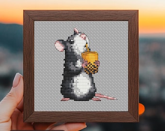 Funny Rat Cross Stitch Pattern, Mouse easy mini embroidery, Small modern cross stitch chart, PDF Instant download, Tiny xstitch for beginner