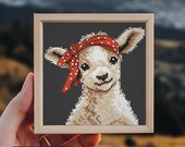 羊のクロスステッチパターン、ミニファーム刺繍、モダンなクロス