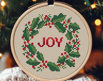 クリスマス クロスステッチ パターン、小さな刺繍、クリスマス リース