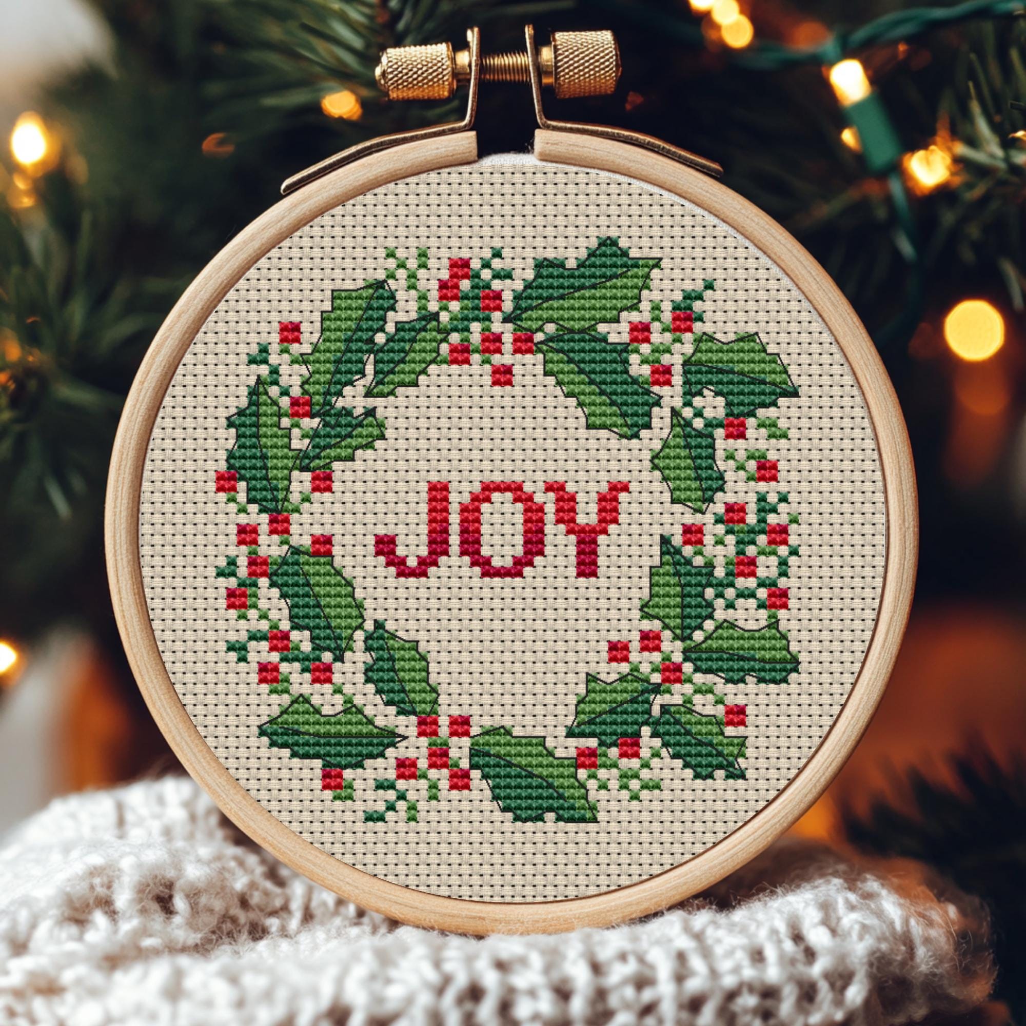 クリスマス クロスステッチ パターン、小さな刺繍、クリスマス リース