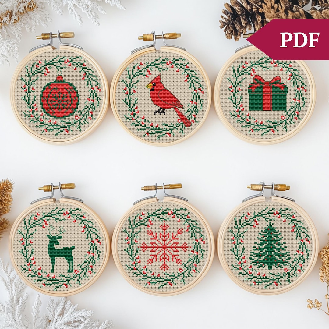 Christmas Cross Stitch Pattern, Embroidery, Small Christmas Ornaments ...