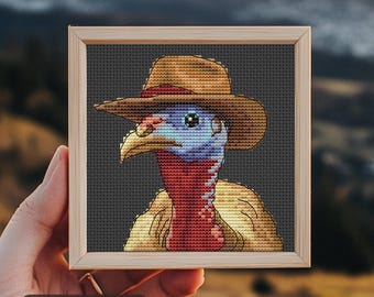 Funny Turkey Cross Stitch Pattern, mini farm embroidery, modern cross stitch chart, PDF Instant download, Tiny xstitch, Thanksgiving Turkey