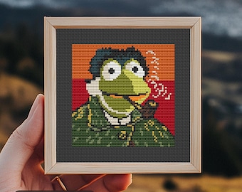 Frog self-portrait Cross Stitch Pattern, easy mini embroidery, painting Van Gogh modern counted xstitch chart, PDF, Funny Famous masterpiece