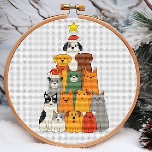 Dog tree Christmas Cross Stitch Pattern, Embroidery, funny gift, Tiny art, Merry Christmas Counted cross stitch chart, Instant Download PDF