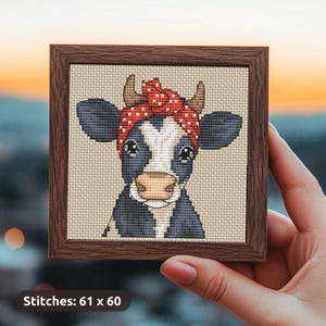 Cow Cross Stitch Pattern, mini farm embroidery, modern cross stitch chart, PDF Instant download, Tiny xstitch, Farmhouse Decor, Moo