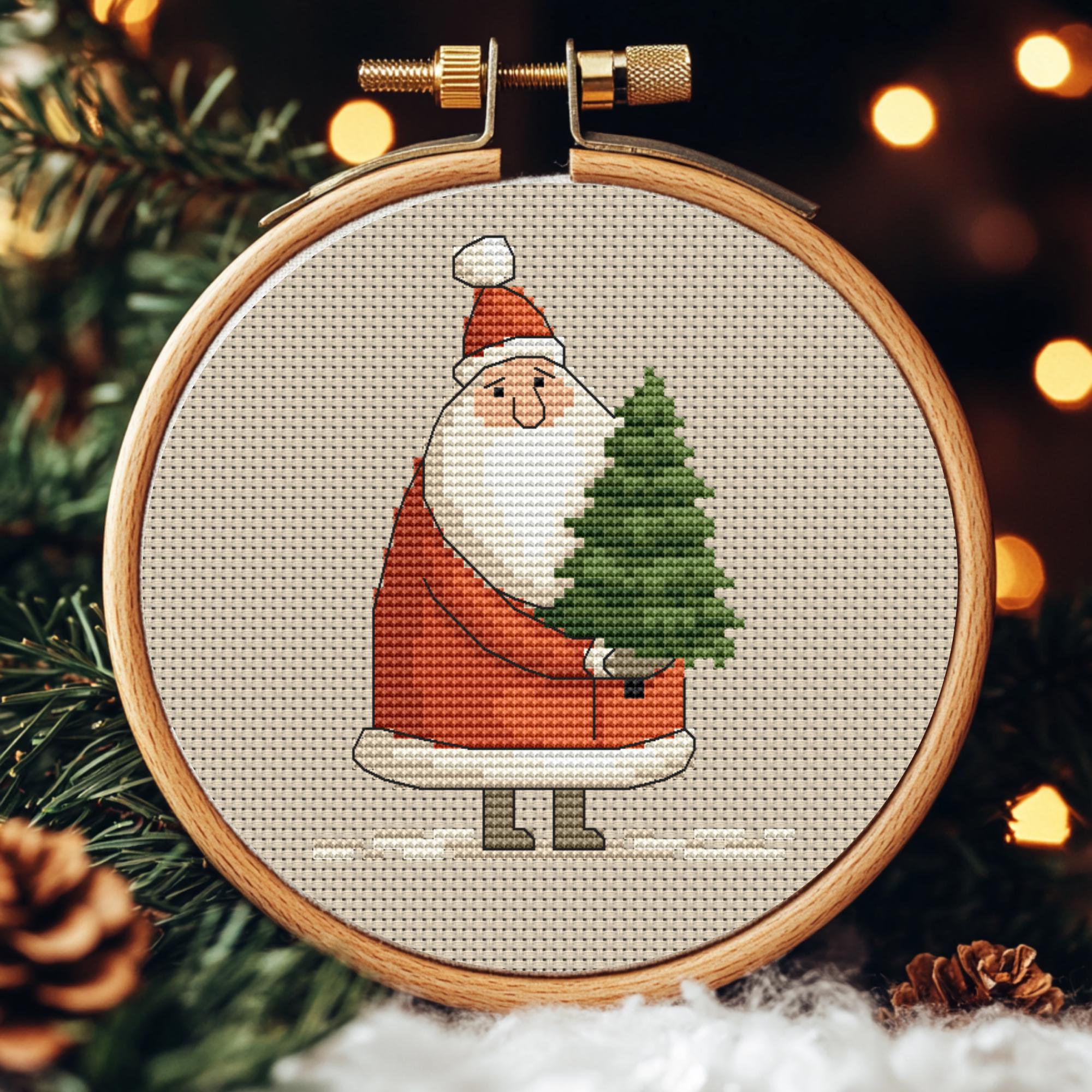 サンタクロースのクロスステッチパターン、小さな刺繍、クリスマス