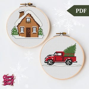 Christmas Ornaments Cross Stitch Pattern, Hand Embroidery, PDF file, Digital download, Handmade Christmas Gift, truck, house, tree decor