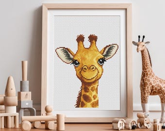 Giraffe Cross Stitch Pattern PDF, Baby Safari Nursery Decor, Modern Jungle Animal Embroidery, Small Counted Cross Stitch Chart, PDF Download