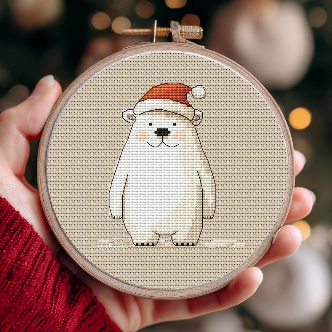 クリスマスベアのクロスステッチパターン、シロクマの小さな刺繍
